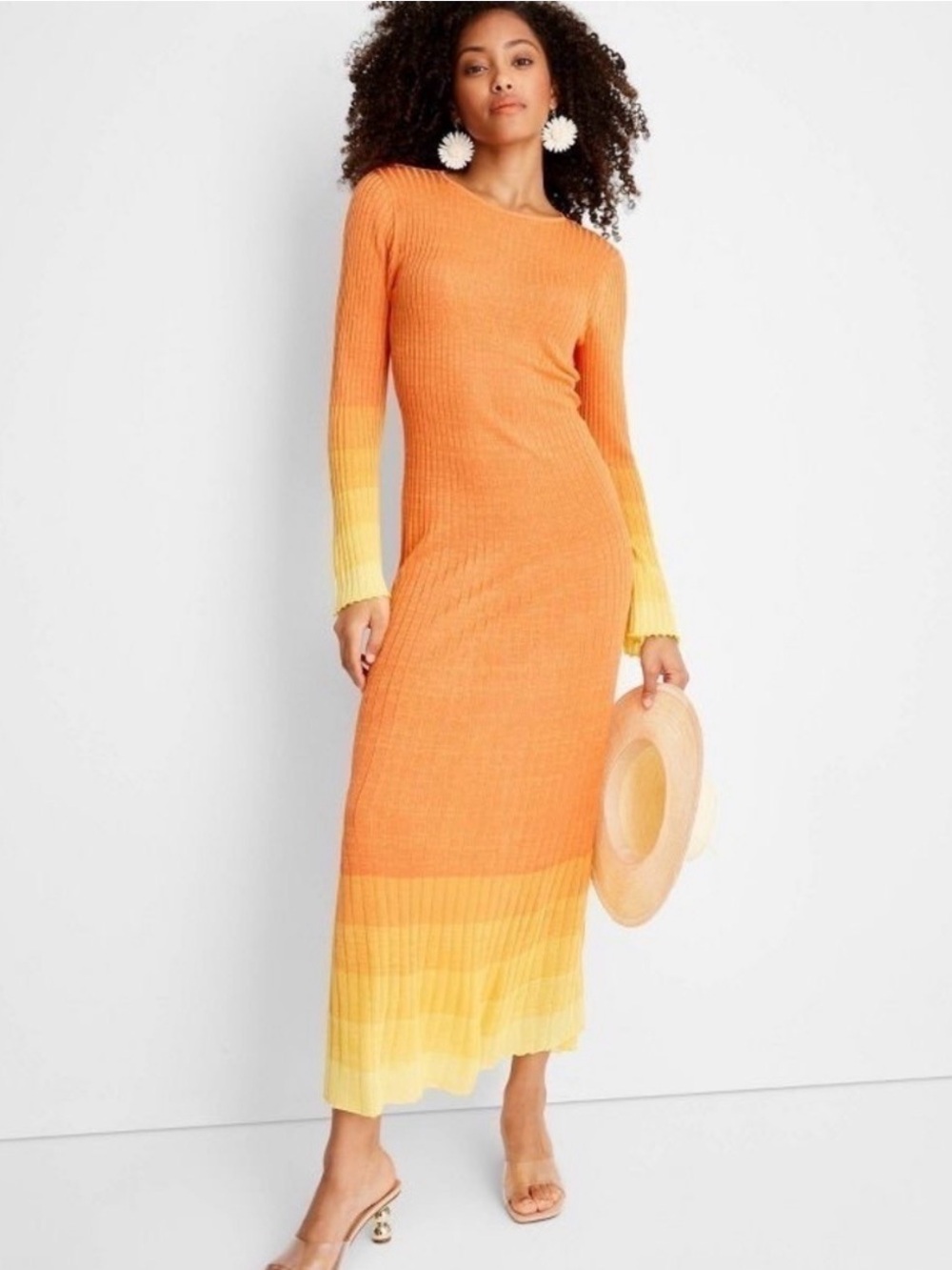 Sunset Ombre Knit Maxi Dress in Orange